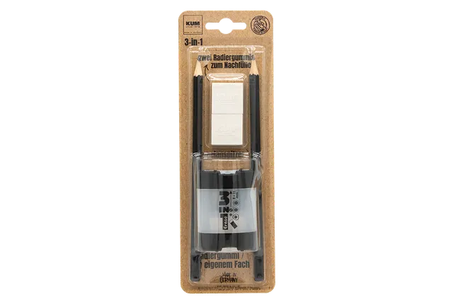 kum-3-in-1-stationery-set-doppelanspitzer-8-mm-11-mm-mit-radierer-2-ersatzradier image 1