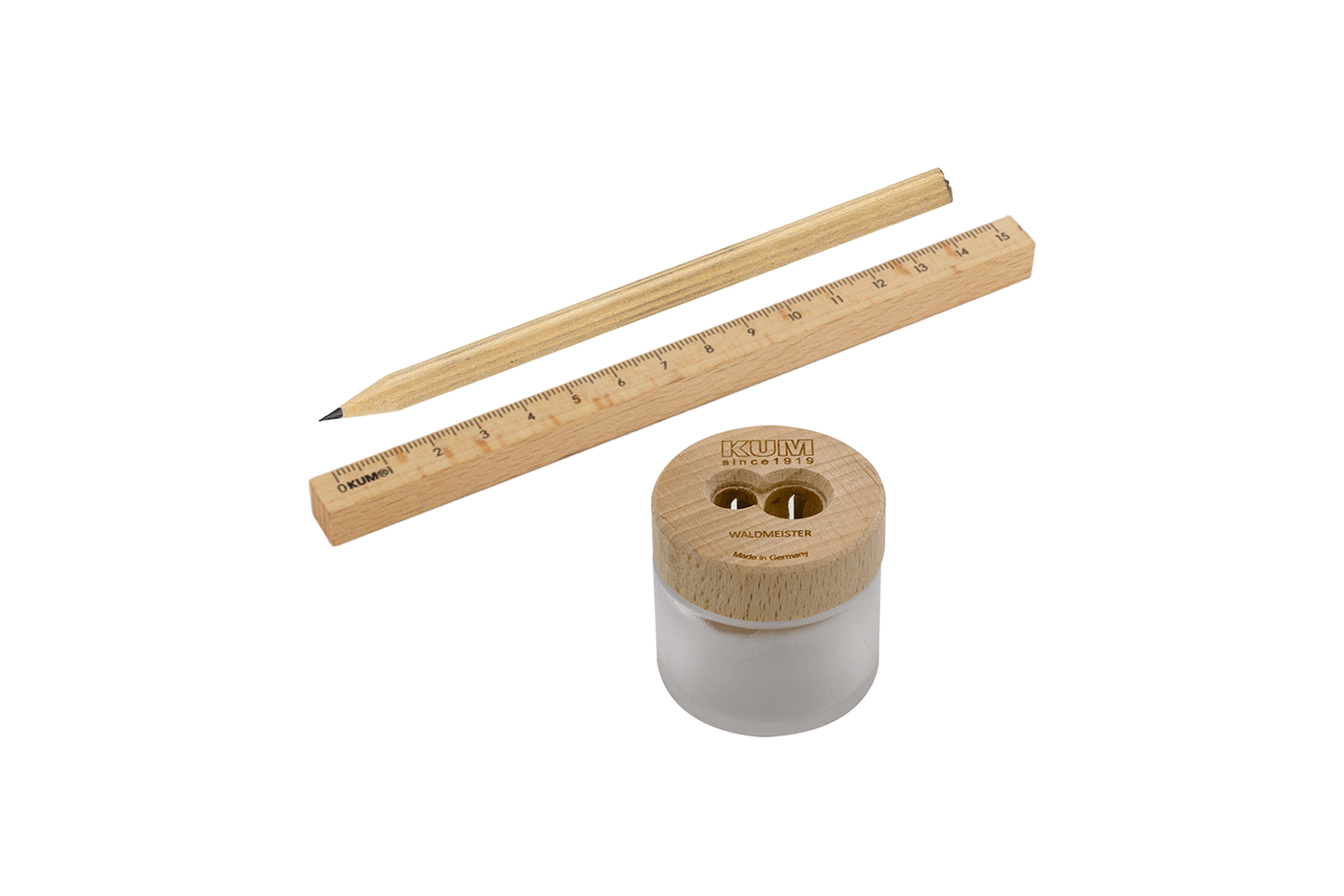 kum-waldmeister-anspitzer-set-mit-holzlineal-und-holzbleistift image 1