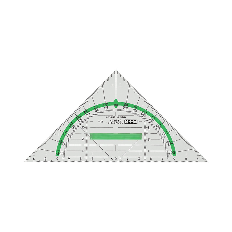 m-bius-ruppert-geometriedreieck-16-cm-mit-griff-im-etui-gr-n image 1
