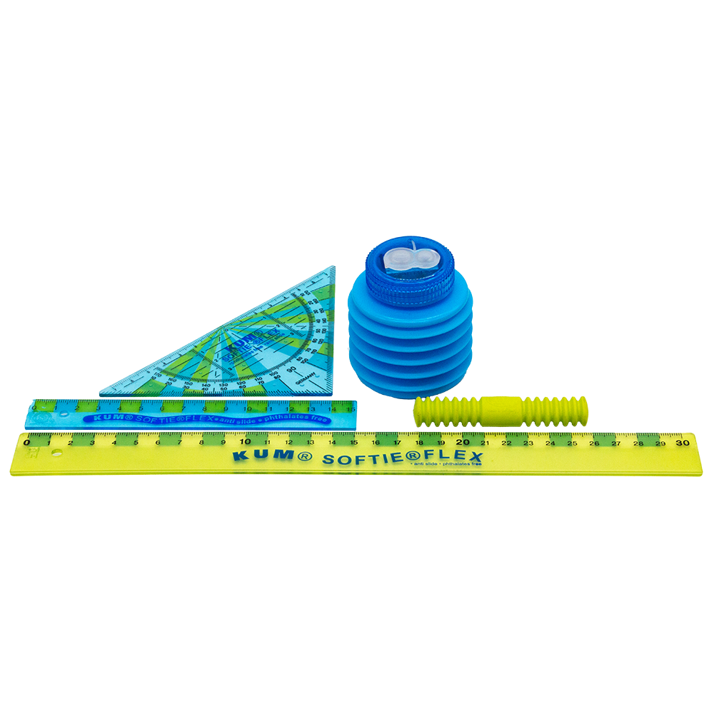 kum-softie-flex-schulanfang-set-5-teilig-lineal-geodreieck-anspitzer-radierer image 1